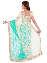 Four Seasons AquaBlue Jacquard &amp; Satin Sari With Blouse
