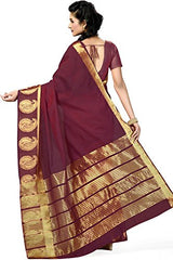 Rani Saahiba Art Chanderi Zari Border Saree(Burgundy)