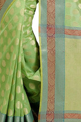 Chandrakala Women's Green Banarasi Cotton Silk Saree