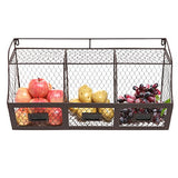 Large Rustic Brown Metal Wire Wall Mounted Hanging Fruit Basket Storage Organizer Bin w/ Chalkboards