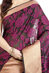 Chandrakala Women's Black Banarasi Cotton Silk Saree