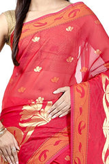 Chandrakala Women's Red Banarasi Cotton Silk Saree