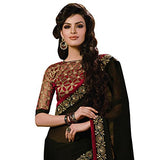 Kanchnar Embroidered Chiffon Ethnic Party Wear Saree With Blouse,Black and Maroon