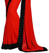 SOURBH Women's Faux Georgette Border Saree (270_Red)