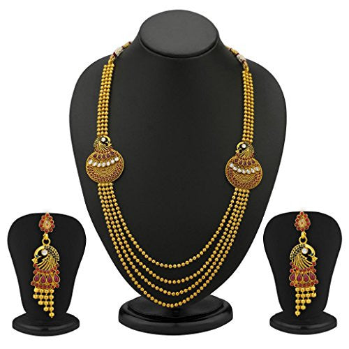 Sukkhi Beguiling 5 Strings Gold Plated Peacock Antique Necklace Set for Women