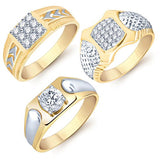 Sukkhi Modish Gold Plated CZ Set of 3 Gents Ring Combo For Men