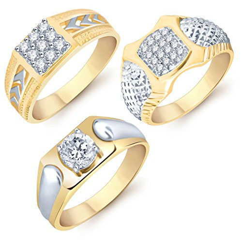 Sukkhi Modish Gold Plated CZ Set of 3 Gents Ring Combo For Men