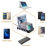 Charging Station, Roukos 10 Ports USB Dock with Build-in Patented Retractable Charging Cables for iPhone, Android Phone, Tablet, iPad, Kindle (2017 Version - Black)