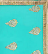 Oomph! Women's Chiffon Saree (rbss_anupa_blue_Green)