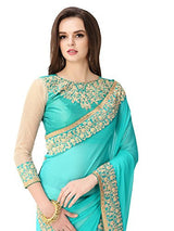Glory Sarees Women's Georgette Saree (Sukanya blue saree_blue &amp; beige)