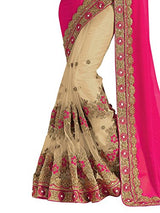 Kanchnar Women's Pink and Beige Georgette and Net Heavy Embroidery Wedding Wear Saree with Embroidered blouse piece,Best Selling Sari For Party Wear,Girls Clothing