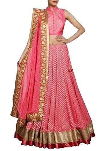 Manvaa Women's Net Lehenga Choli (SNSMSF742 _Pink _Free Size)