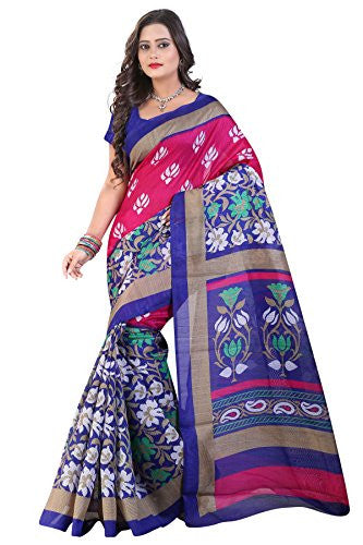 Glory Sarees Women's Bhagalpuri Art Silk Cotton Sarees(saree7_Pink And Blue)
