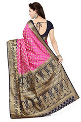 Ishin Poly Tussar Silk Pink &amp; Golden Woven Party Wear Saree.
