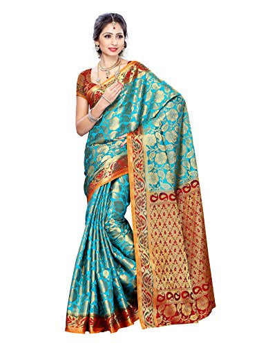 Mimosa Women Kanchipuram Art Silk Saree With Contrast Blouse (Multi-Coloured ,3167-139-SAFF-MRN)