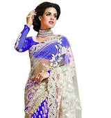 Sareeshop Women's Georgette Saree (ZOYABLUE-01_White And Blue_Free Size)