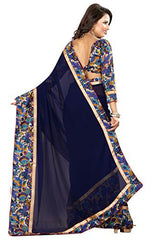 Livie Women's Georgette Sarees Party Wear/Fancy Georgette Sarees/Printed Georgette Sarees - Indigo Blue
