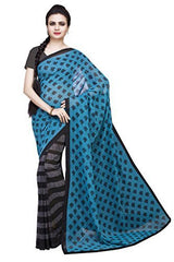 ISHIN Georgette Grey Black &amp; Blue Saree