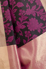 Chandrakala Women's Black Banarasi Cotton Silk Saree