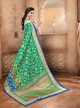 EthnicJunction Women's Cotton Silk Saree With Blouse(Green,EJ1148_2040)