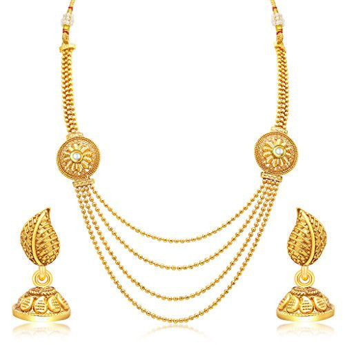 Sukkhi Beguiling Four String Gold Plated Necklace Set For Women