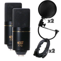 2) MXL-770 Condenser Mic and case + 2) XLR to XLR cables + 2) Pop Filters