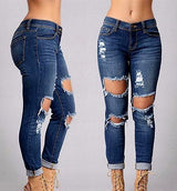 Ermonn Women's Ripped Washed Boyfriend Denim Trousers Jeans