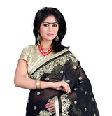 B Bella Creation Women's Georgette Saree (BLACK_C_PALLU01_Black_Free size)