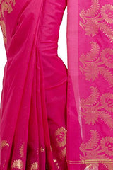 Chandrakala Women's Pink Banarasi Cotton Blend Saree