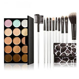 Imported 15-Colors Concealer Palette + 10Pcs Eyebrow Power Makeup Brush Set White