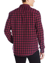 Original Penguin Men's Long Sleeve Double Weave Gingham Woven, Amaranth, Small