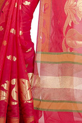 Chandrakala Women's Red Banarasi Cotton Silk Saree