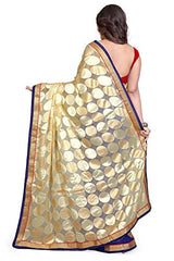 Sourbh Women's Saree (8219_Beige,Navy Blue)