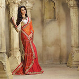 EthnicJunction Women's Party Wear Rajasthani Bandhani Saree With Blouse (EJS3-4808_Red And Orange)