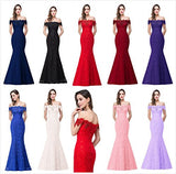 Off Shoulder Lace Long Bridesmaid Maxi Mermaid Prom Dress for Wedding CPS199, Red, 8
