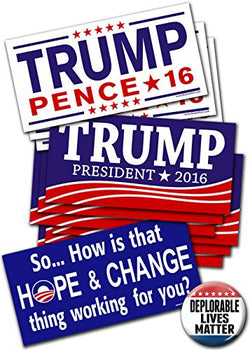 10 Donald Trump Mike Pence Bumper Stickers - 2 designs - 2016 By Button Deli and Marsh Enterprises