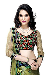 Oomph! Women's Georgette Sarees Party Wear/Fancy Georgette Sarees/Printed Georgette Sarees - Olive Green &amp; Fern Green