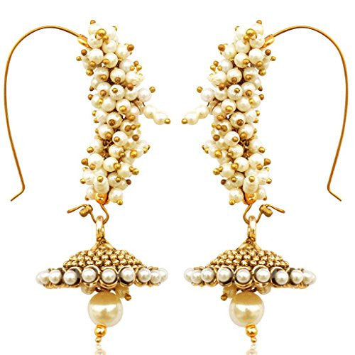 Dancing Girl White Metalantique pearl  Jhumki Earring  for  Women