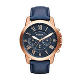 Fossil Men's FS4835 Grant Chronograph Leather Watch-Rose Gold-Tone and Blue