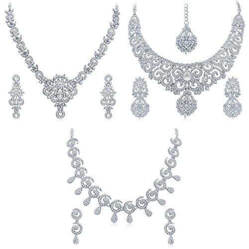 Sukkhi White Australian Diamond Necklace Set Combo For Women