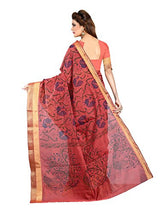 Lehja Women's Cotton Sarees Party Wear/Traditional Cotton Sarees/Woven Cotton Sarees - Blush Red &amp; Navy Blue