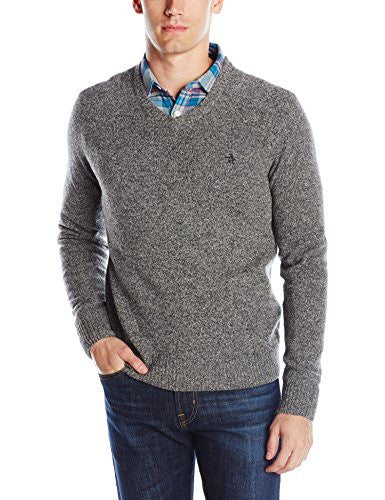 Original Penguin Men's P55 Lambswool V-Neck Sweater, Dark Shadow, Small