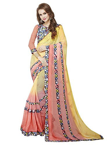 Panchratna Women'S black and cream georegette and net ethnic saree...