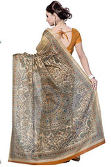 Rani Saahiba Madhubani Printed Art Silk Saree (Beige_SKR1055)...