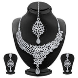 Sukkhi Glittery Rhodium Plated AD Necklace Set For Women