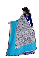Oomph! Women's Crepe Saree (rblf_slk409b_Indigo Blue::Cobalt Blue)