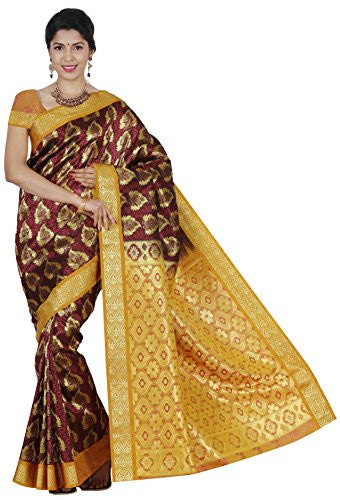 RR's Women's Kanchipuram Art Silk Saree Handloom Saree (RR-REB002-MEERON)