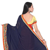 Sareeshop Women's Faux Georgette Saree (Kukimore_Navy Blue And Red_Free Size)