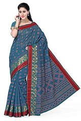 Rani Saahiba Printed Zari Border Cotton Saree(Blue_Skr1100)