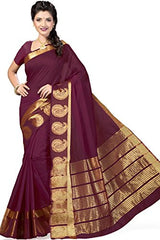 Rani Saahiba Art Chanderi Zari Border Saree(Burgundy)